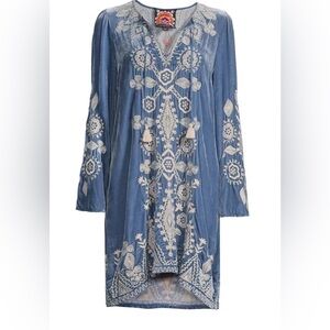 Embroidered Johnny Was Velvet Blue Dress